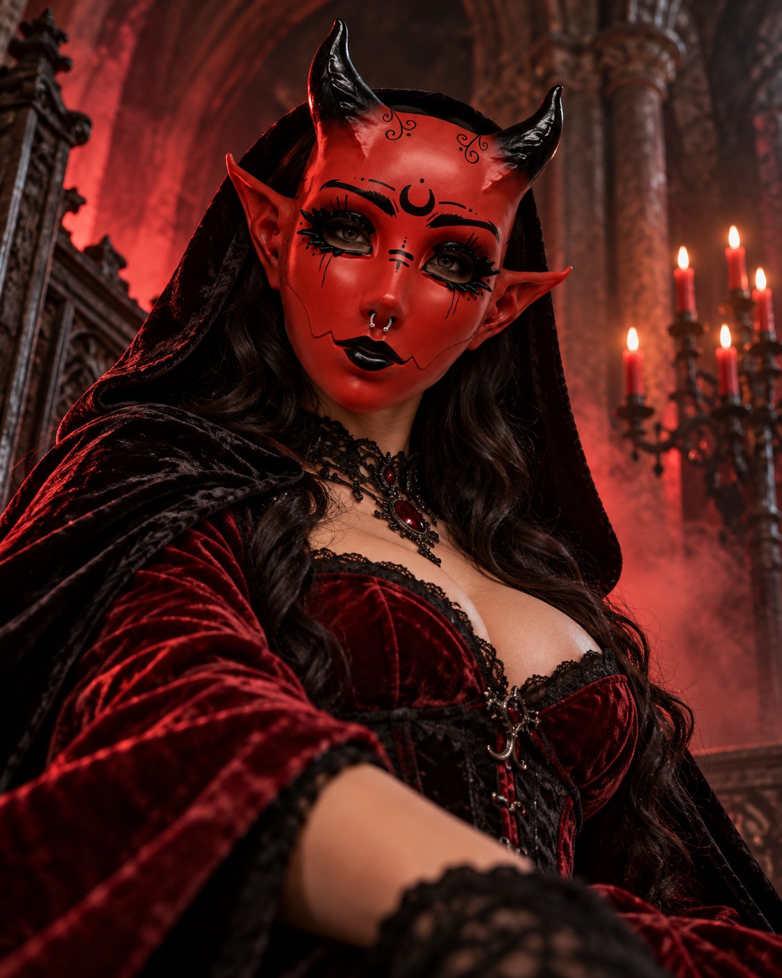 😈 Crimson Horned Demon Mask – Gothic Devil Cosplay Mask for Halloween, Masquerade & Dark Fantasy Looks 🖤