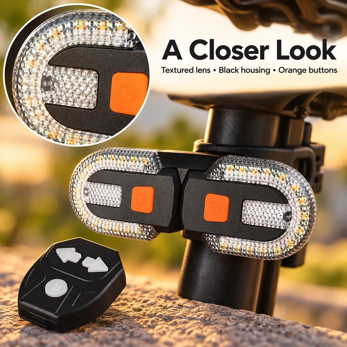 Bicycle Rear Turn Signal Light with Directional Remote