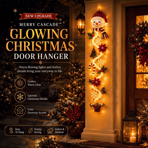 ⏳ Last Day 49% OFF – 🎄MerryCascade™ Glowing Christmas Door Hanger | 6 Festive Light Designs✨