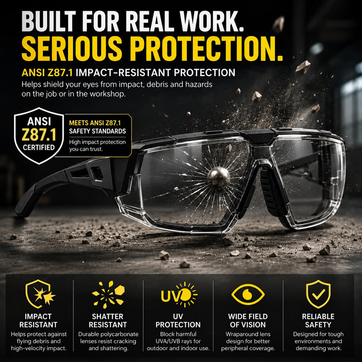 🕶️ Photochromic Safety Glasses – Indoor & Outdoor Impact Protection