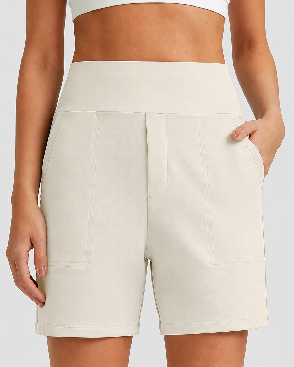 Women's High-Waisted Athletic Bermuda Shorts with Pockets – Running, Yoga, Summer Casual Activewear