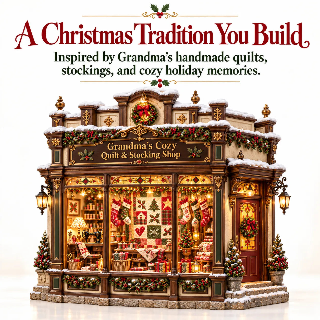 Grandma's Cozy Quilt Shop light-up Christmas miniature DIY kit