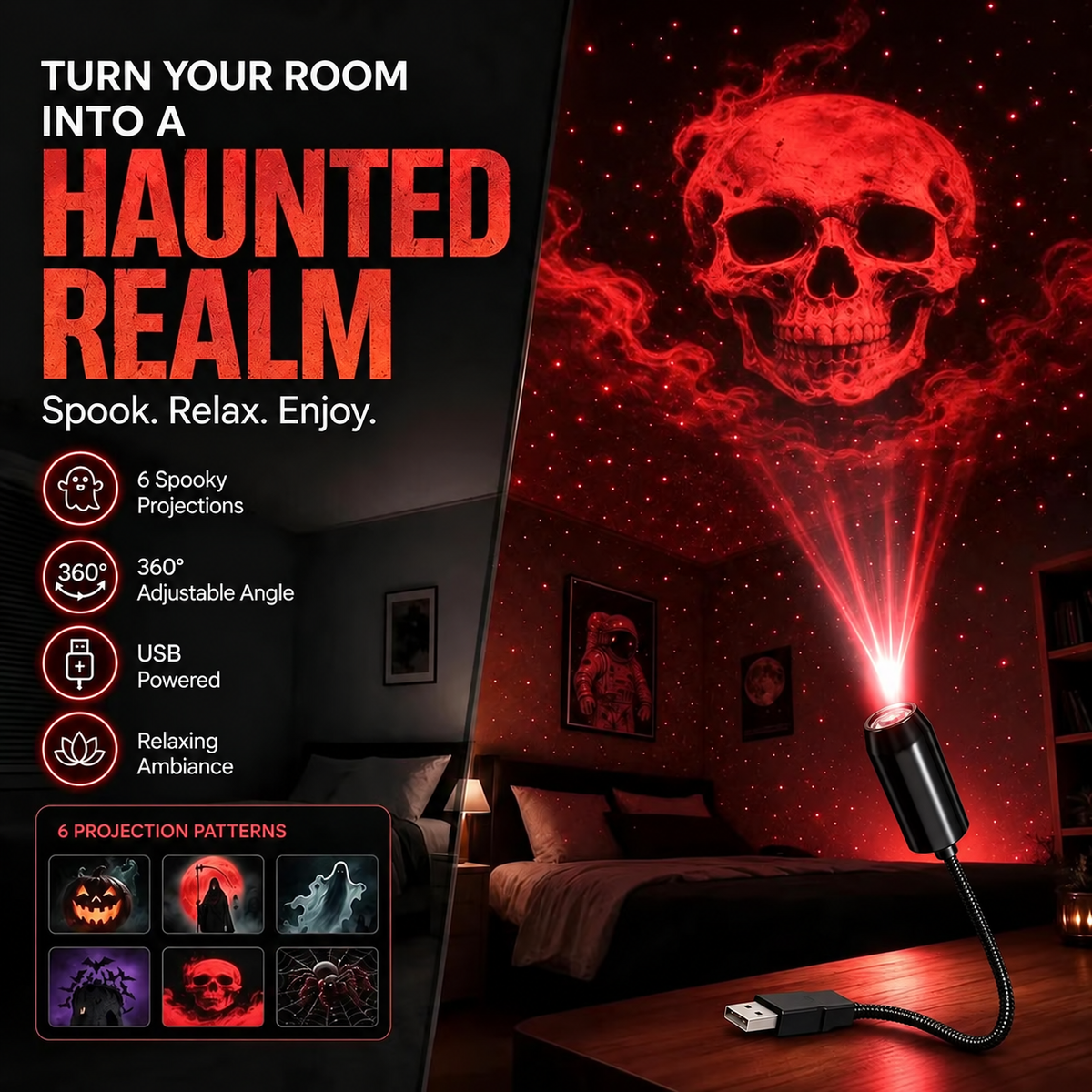 Plug‑and‑Play HD Holiday Projector, Multi‑Scene Projection Light for Christmas, Halloween & Faith‑Themed Decor