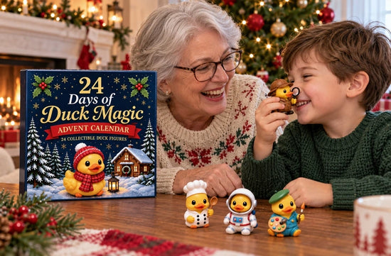 Grandmother and grandchild enjoying the Duck Magic Christmas Advent Calendar