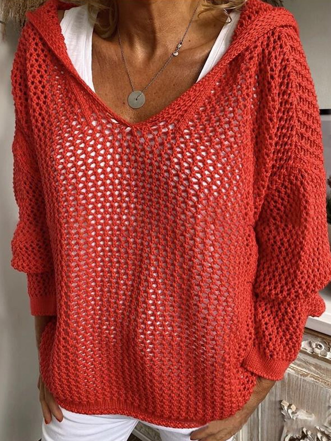 Casual Hooded Cotton Knit Top