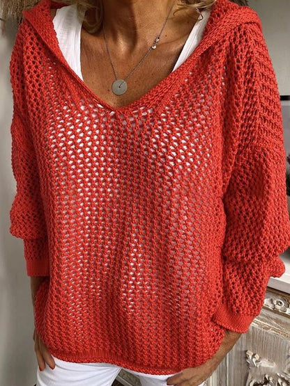 Casual Hooded Cotton Knit Top