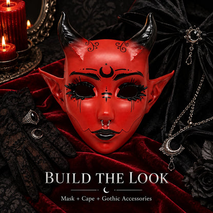 😈 Crimson Horned Demon Mask – Gothic Devil Cosplay Mask for Halloween, Masquerade & Dark Fantasy Looks 🖤