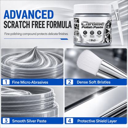 Metal Chrome Polish & Restorer Paste with Brush – Heavy-Duty Chrome Polishing Cream, Oxidation Remover for Ca  Wheels, Metal Trim, Faucets & Chrome Surfacesr-300g