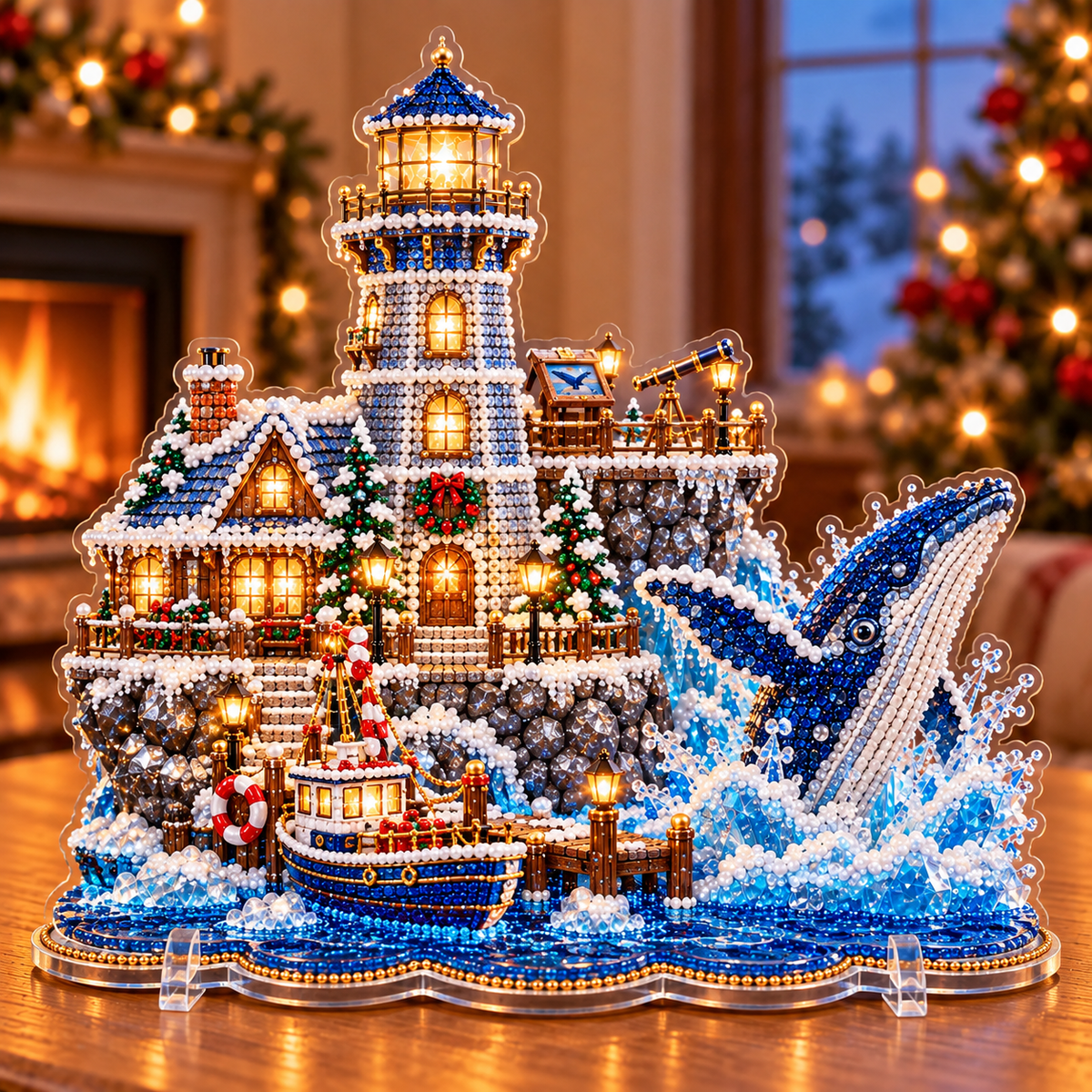 🎄 Christmas Lighthouse Village – DIY Sparkling Diamond  2D Art Decoration Kit