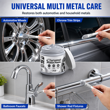 Metal Chrome Polish & Restorer Paste with Brush – Heavy-Duty Chrome Polishing Cream, Oxidation Remover for Ca  Wheels, Metal Trim, Faucets & Chrome Surfacesr-300g