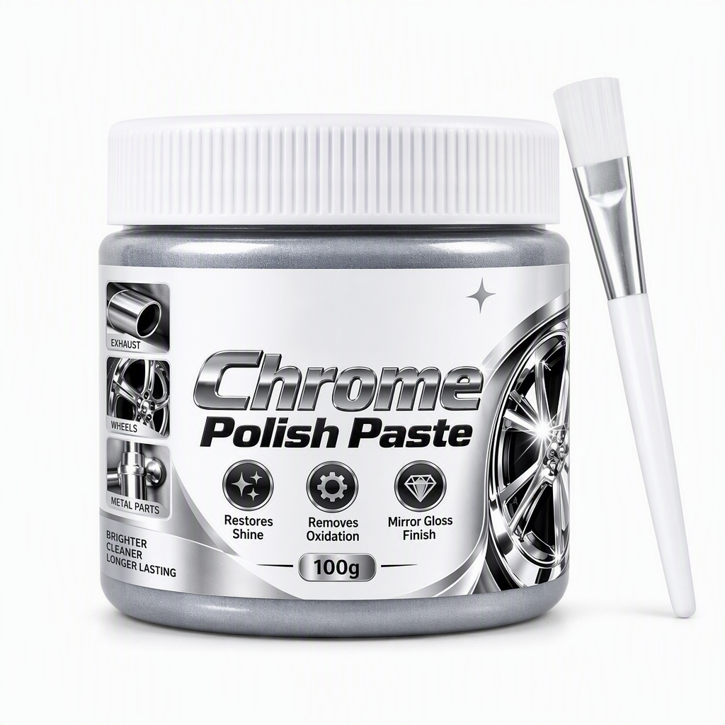 Metal Chrome Polish & Restorer Paste with Brush – Heavy-Duty Chrome Polishing Cream, Oxidation Remover for Ca  Wheels, Metal Trim, Faucets & Chrome Surfacesr-300g