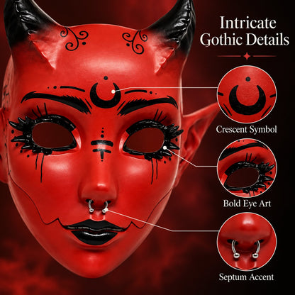 😈 Crimson Horned Demon Mask – Gothic Devil Cosplay Mask for Halloween, Masquerade & Dark Fantasy Looks 🖤