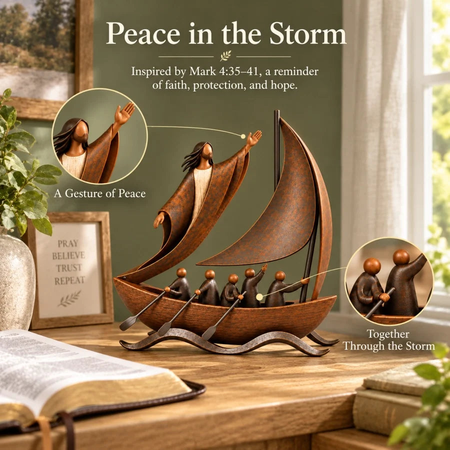 🔥Peace in the Storm Faith Sailboat Sculpture