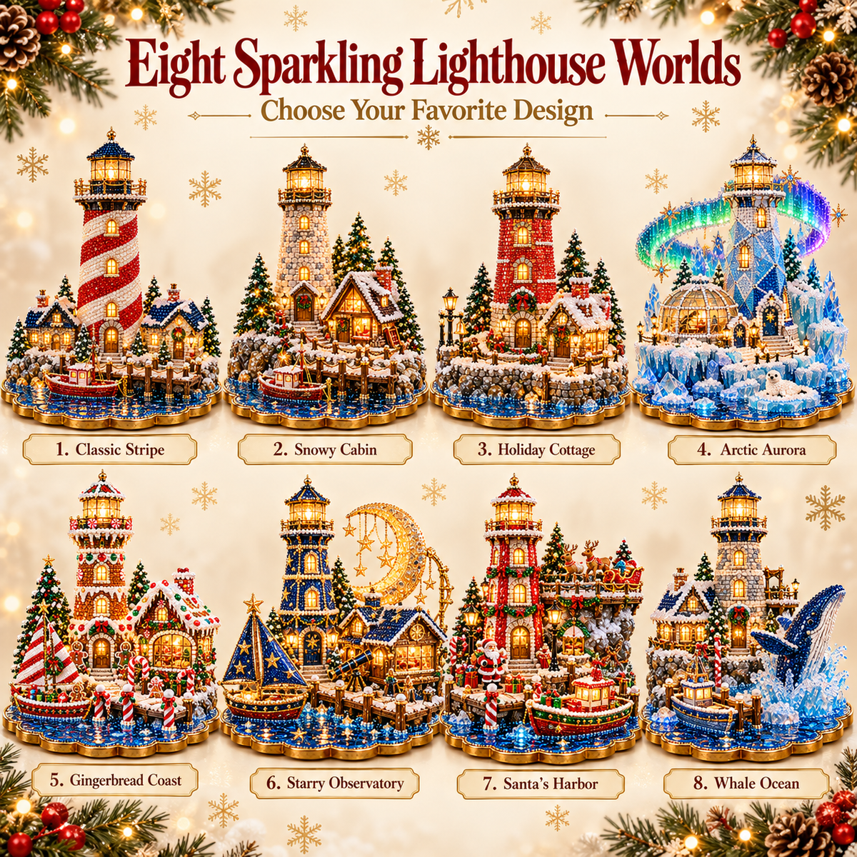 🎄 Christmas Lighthouse Village – DIY Sparkling Diamond  2D Art Decoration Kit