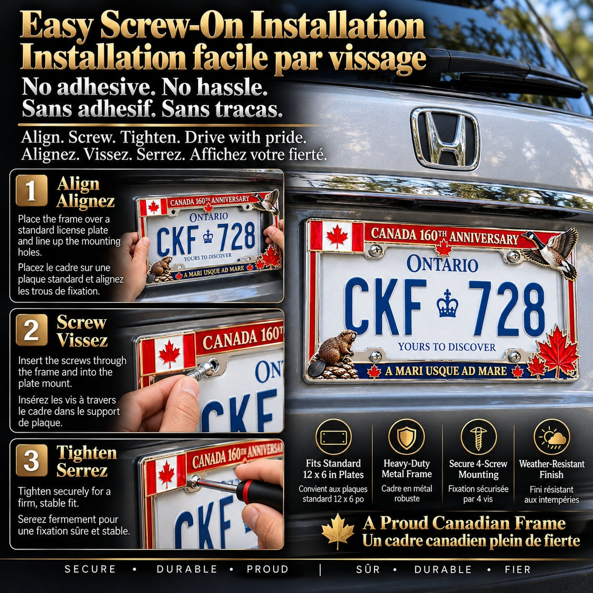 🍁🚗 Canada 160th Anniversary Commemorative Metal License Plate Frame