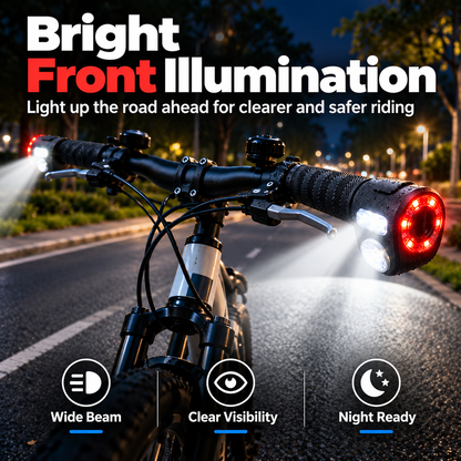 🚴 Dual-Direction Handlebar Safety Lights – USB Rechargeable Front & Rear Bike Lights with Hidden Bar-End Installation