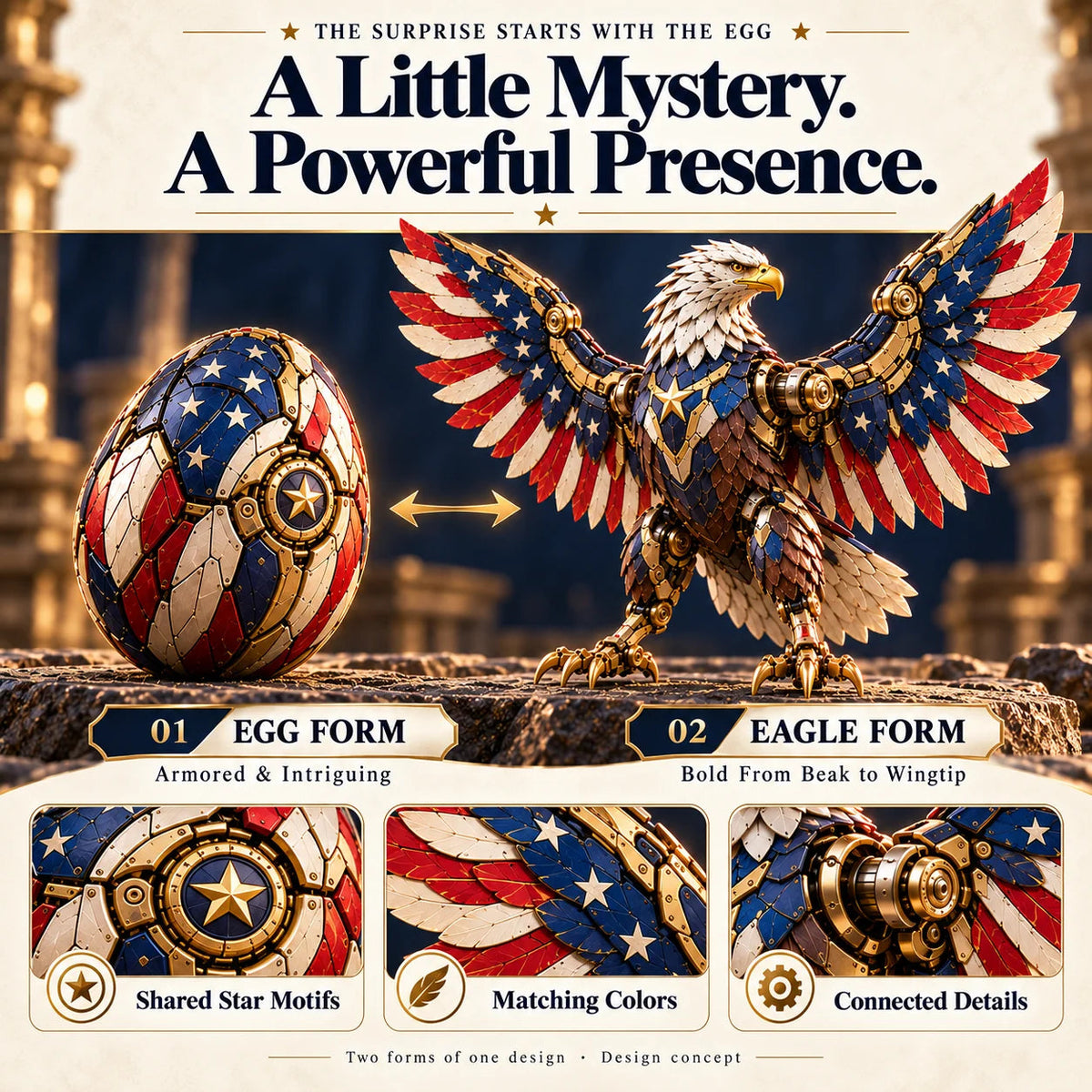 🔥last Day 49% Off🔥 -🦅 American Eagle Transforming Egg – Stars & Stripes Mechanical Figure With Bold Wing Details
