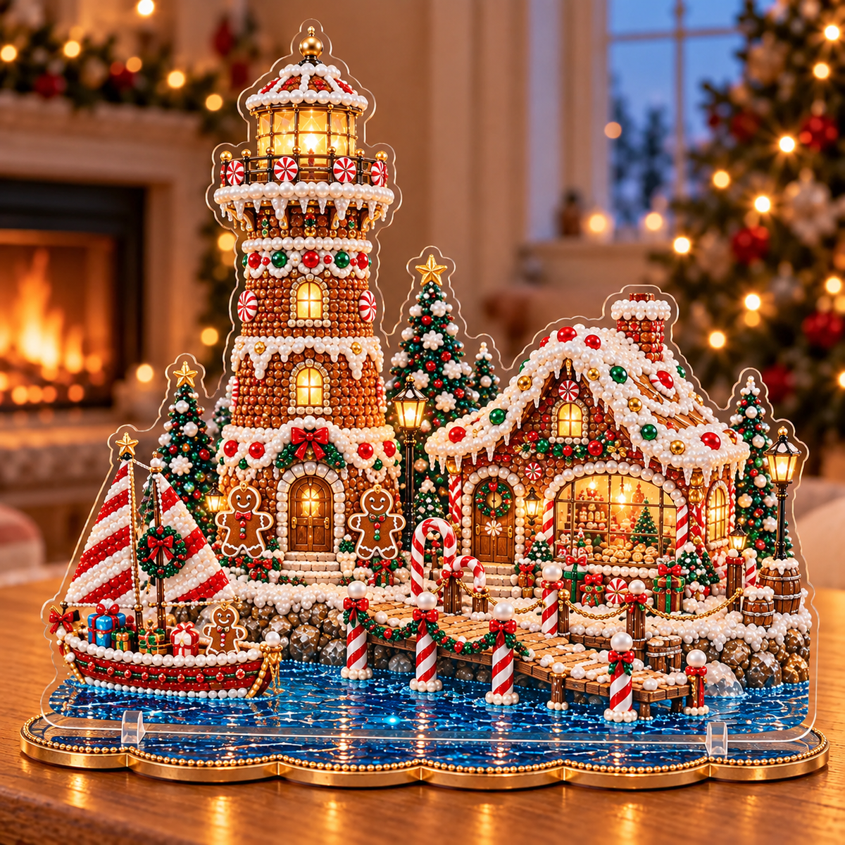 🎄 Christmas Lighthouse Village – DIY Sparkling Diamond  2D Art Decoration Kit