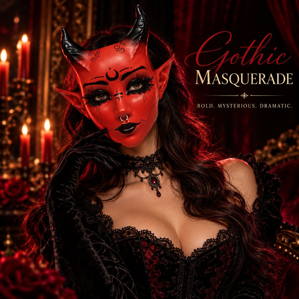 😈 Crimson Horned Demon Mask – Gothic Devil Cosplay Mask for Halloween, Masquerade & Dark Fantasy Looks 🖤