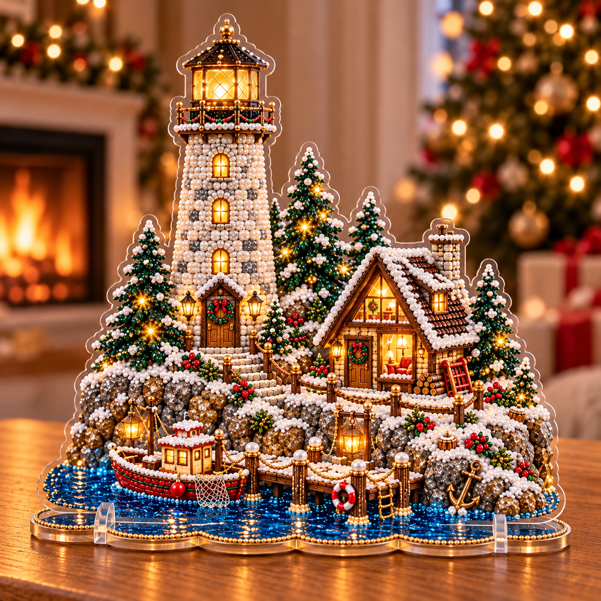 🎄 Christmas Lighthouse Village – DIY Sparkling Diamond  2D Art Decoration Kit