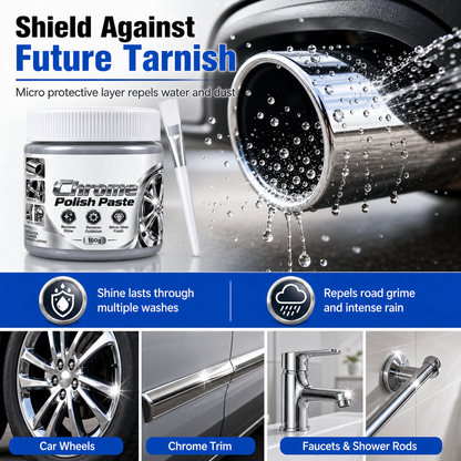 Metal Chrome Polish & Restorer Paste with Brush – Heavy-Duty Chrome Polishing Cream, Oxidation Remover for Ca  Wheels, Metal Trim, Faucets & Chrome Surfacesr-300g