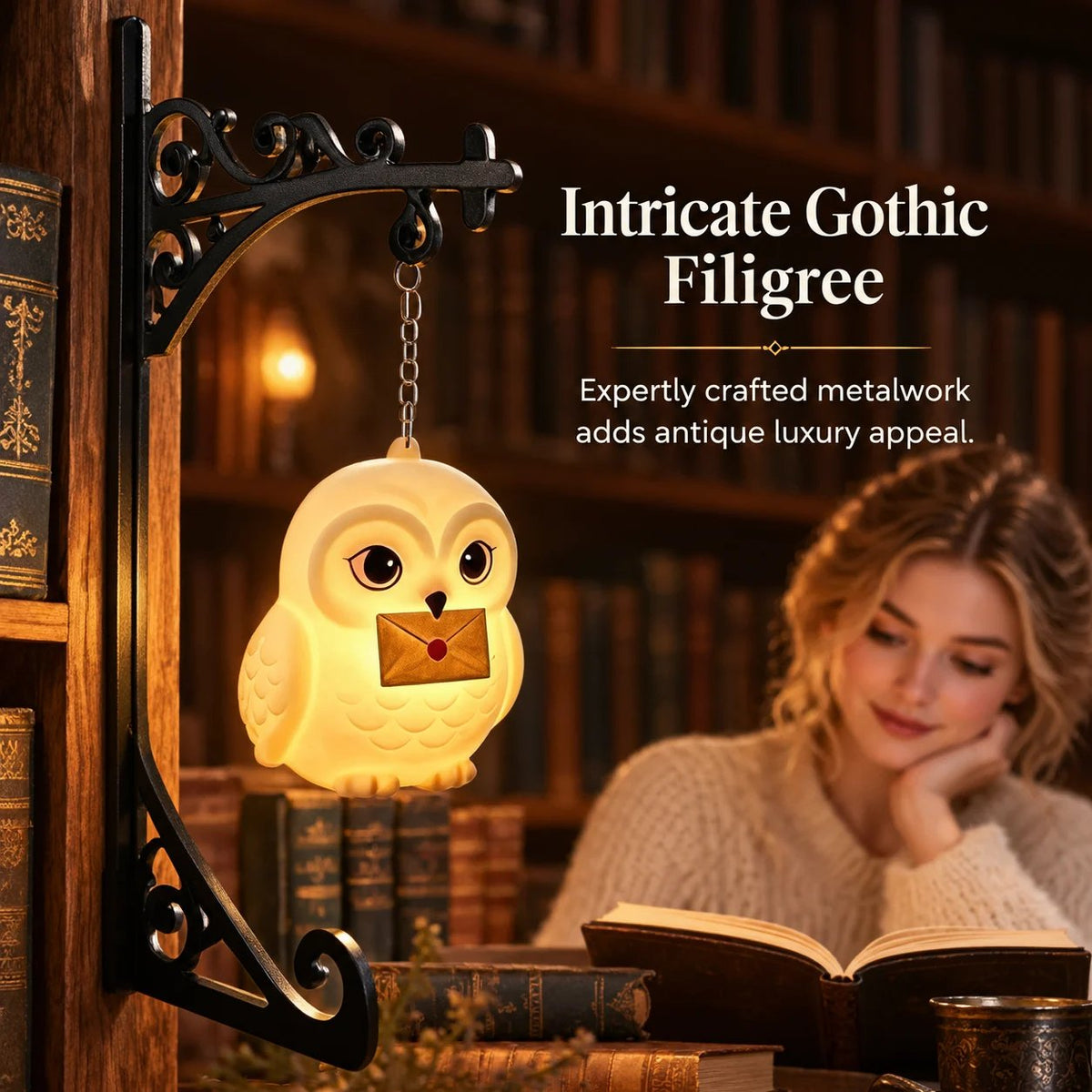 Vintage gotische Bibliothekslaterne mit LED-Beleuchtung