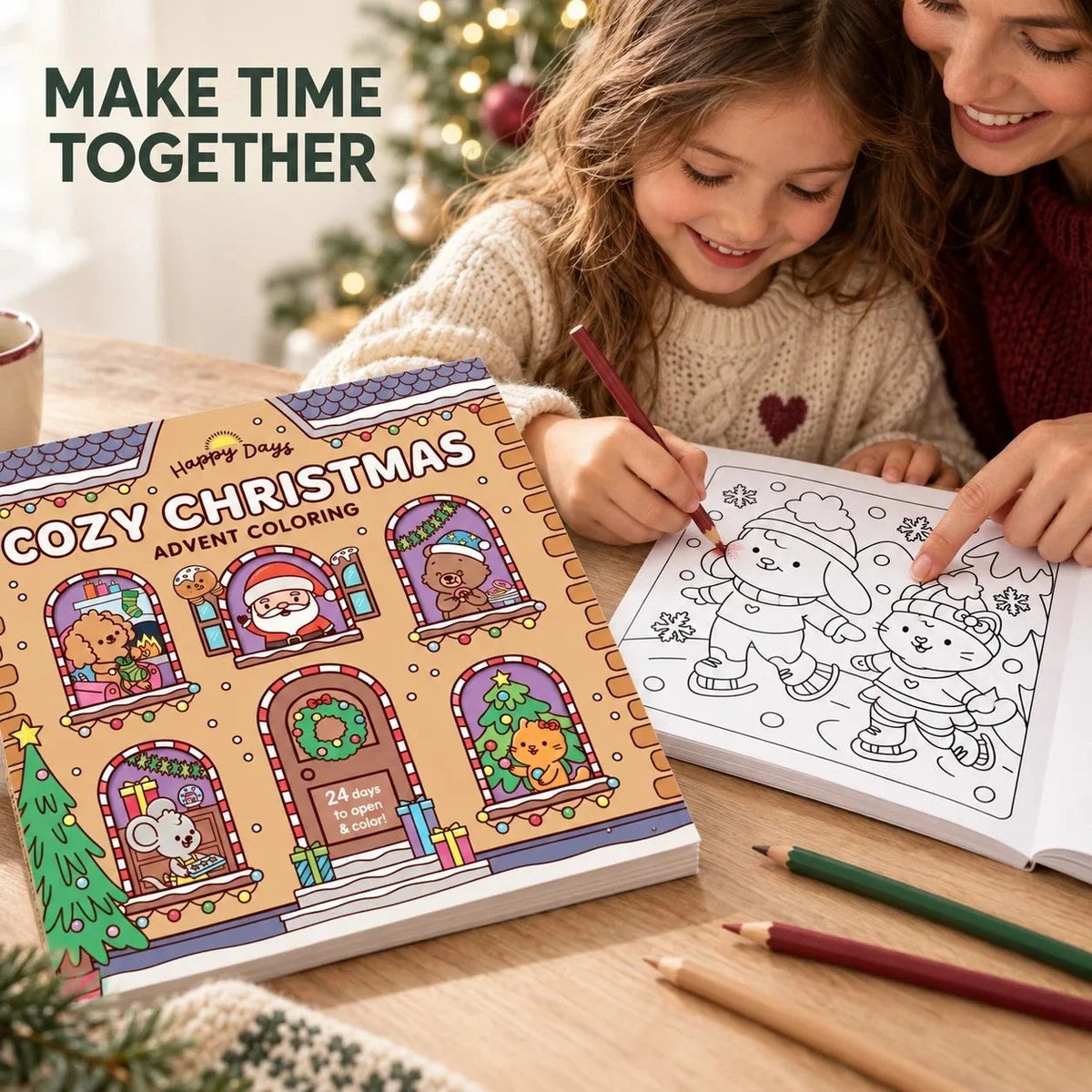 🎨24-Day Christmas Advent Coloring Book – Happy Days Cosy Christmas 🎄