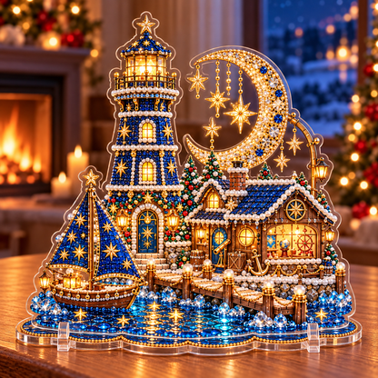 🎄 Christmas Lighthouse Village – DIY Sparkling Diamond  2D Art Decoration Kit