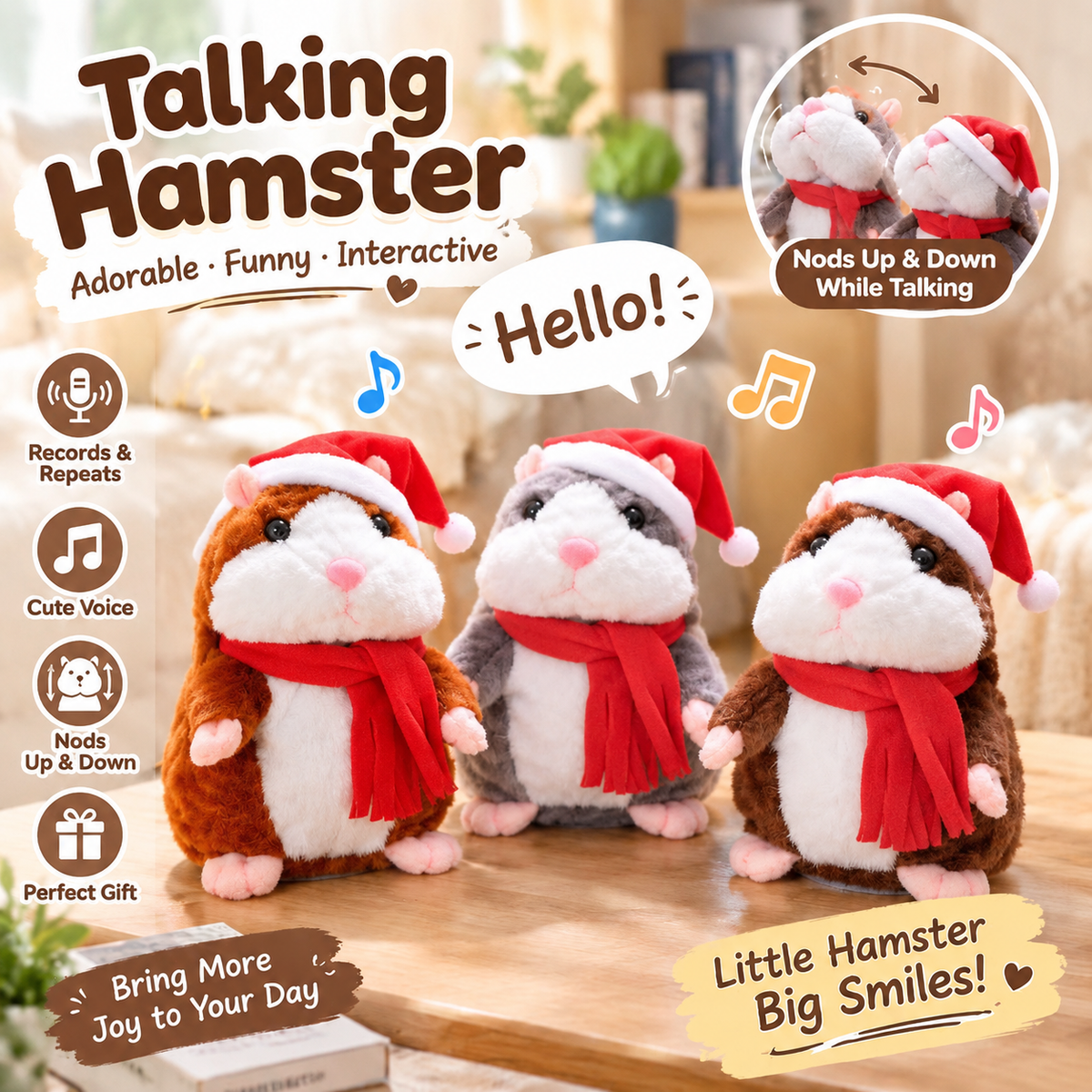 🐹 Talking Hamster Plush – repeats whatever you say, auto head-shaking, hilarious fun for kids & adults.🎁