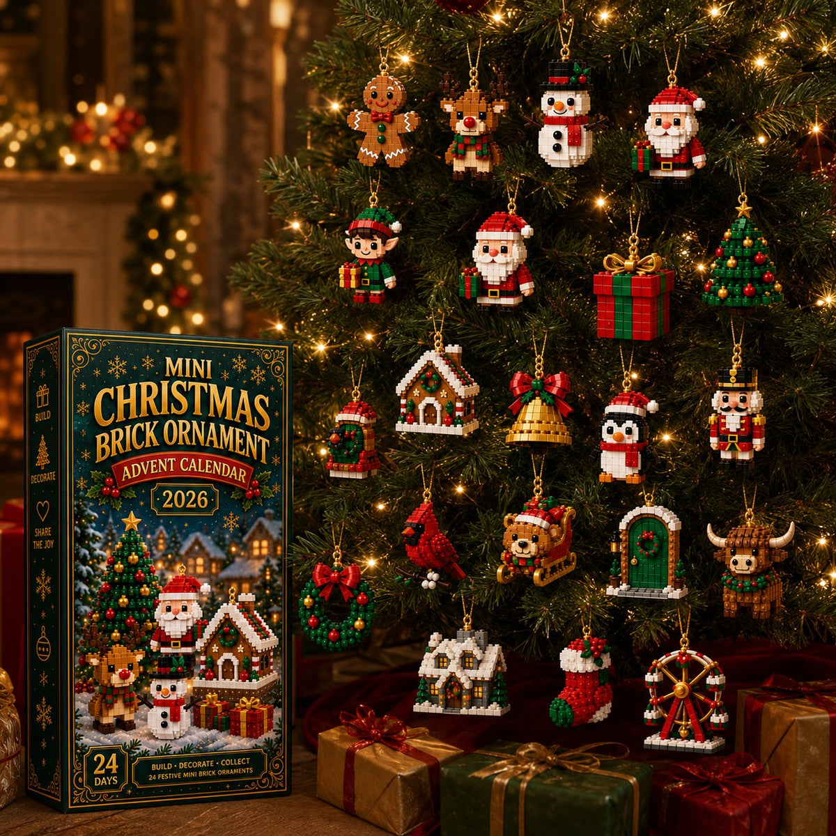 ⏳ Last day to save 49% – 🎄 24-Day Mini Christmas Ornament Advent Calendar | 24 unique festive buildable designs with hanging loops—perfect for decorating Christmas trees, wreaths, and holiday displays 🧱