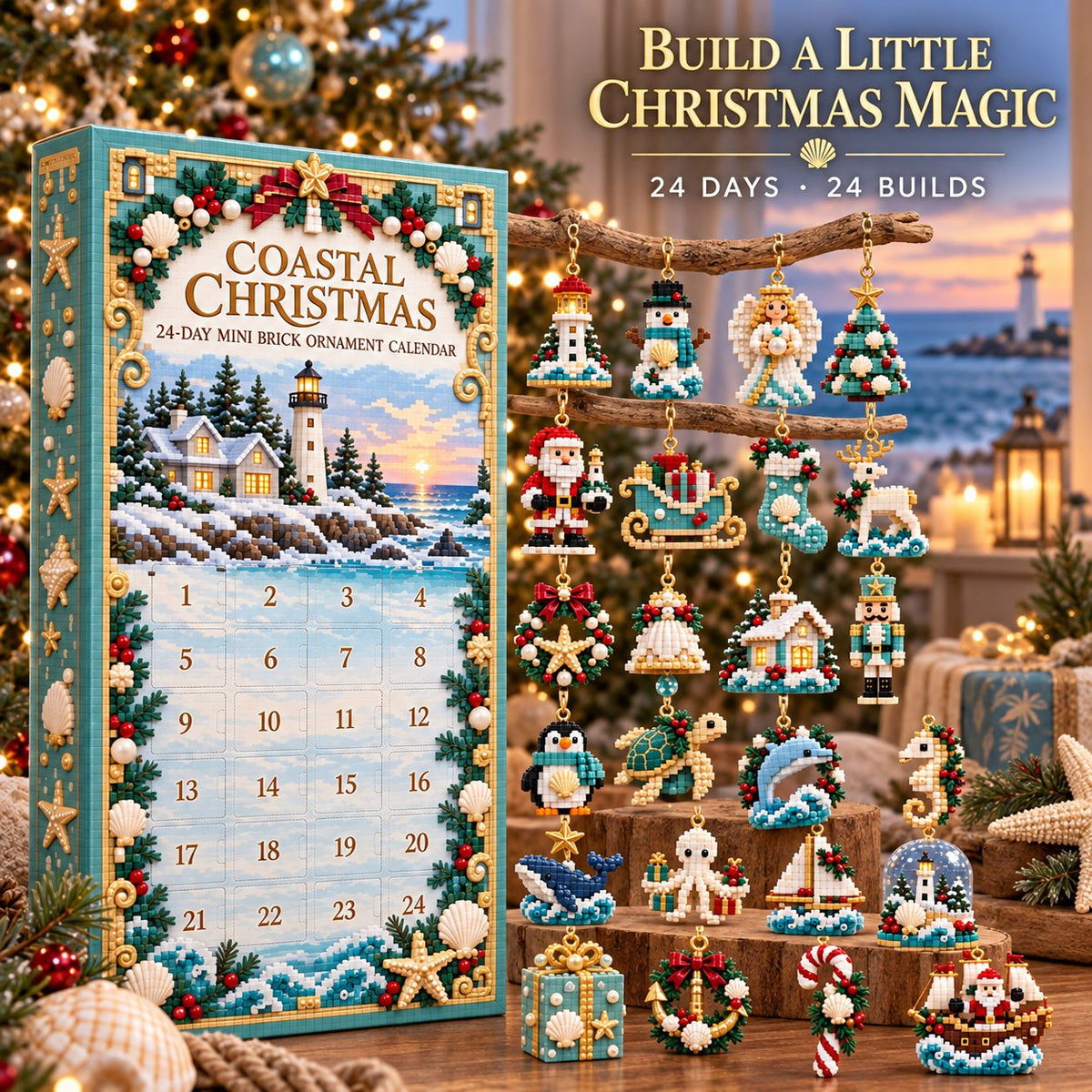 🌊 Coastal Christmas 24-Day Mini Brick Ornament Advent Calendar
