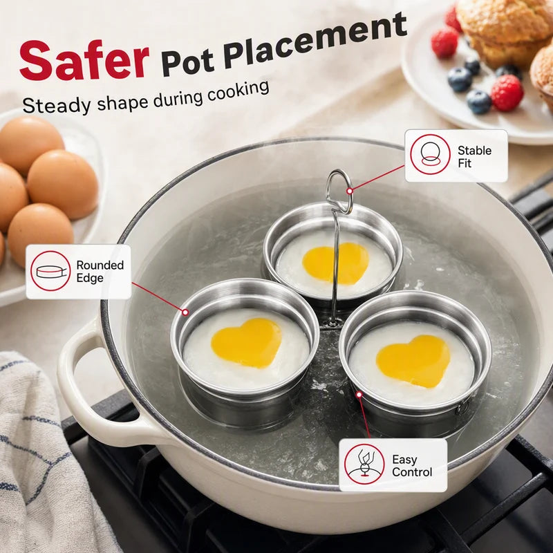 3-in-1 Stainless Steel Egg Poacher – 304 steel, non-stick & versatile