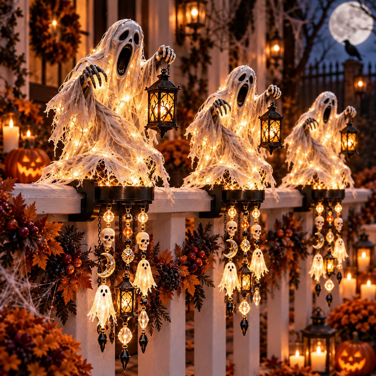🏡🔥HOT SALE🔥🎃 Halloween Character Glow Cascade Railing Lights – Pumpkin, Witch, Ghost & Black Cat